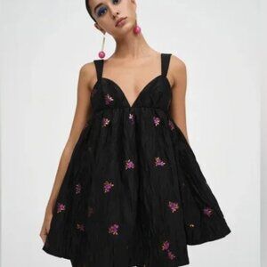 For Love & Lemons Black Floral Embroidered Sachi Mini Dress Women’s Small